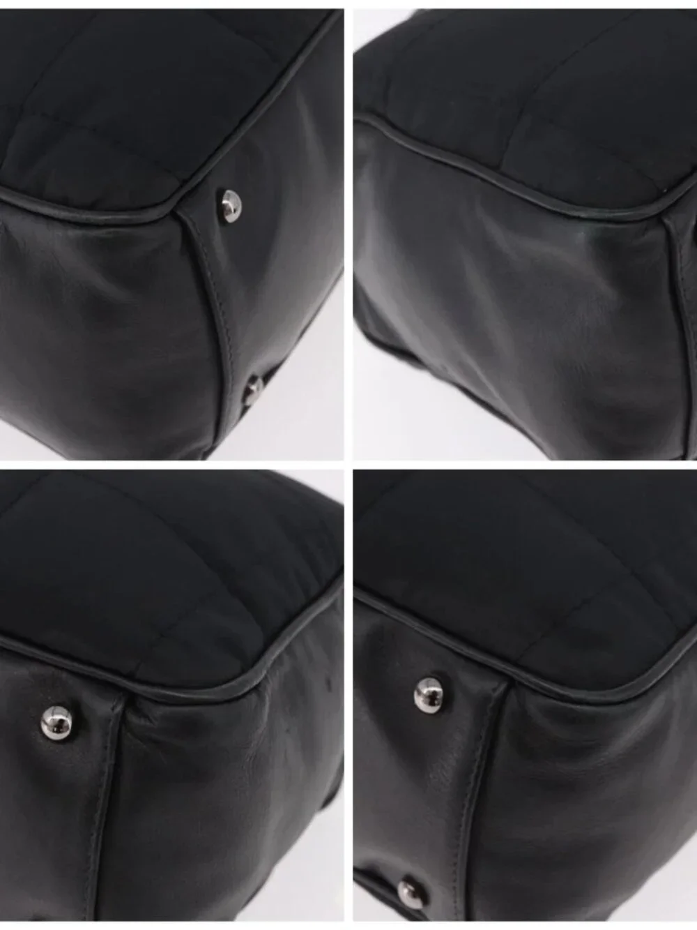 CHANEL Choco Bar Hand Bag Nylon Black Silver CC Auth 183944SAM